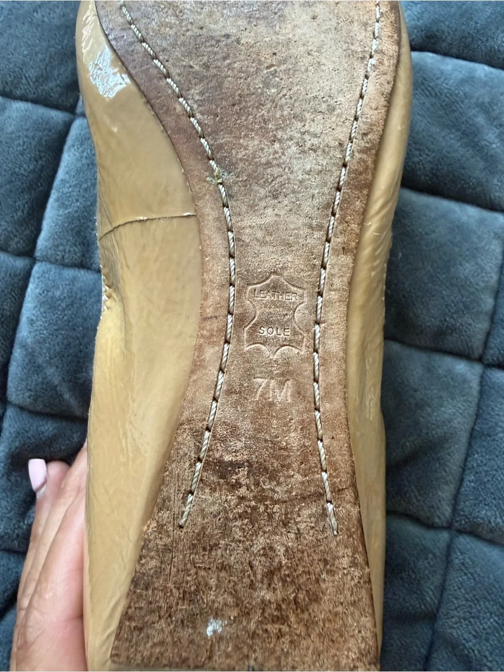 Tory Burch Beige Patent Leather Logo Ballet Flats